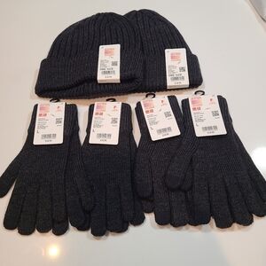 NWT Uniqlo Dark Gray Knit Hat and Gloves Lot